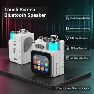 YLW GAMINJA Touch Screen Display App BT Smart Speaker With RGB Light Alarm Message TF Card Mini Portable Metal Wireless Speaker Adjustable Rotatable Electronic Audio Compact Audio Compact