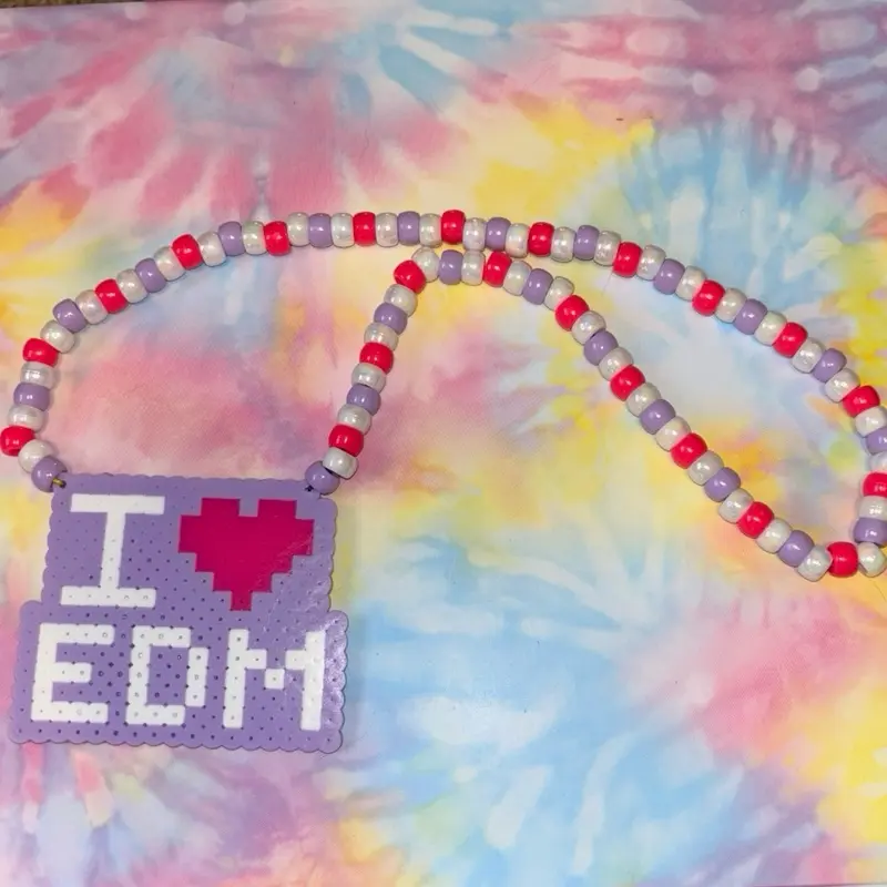 I love EDM Kandi perler bead Necklace Pink and Purple