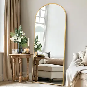 Arched Full Length Mirror with Stand, 64"x 25" Gold Full Body Mirror, Aluminum Alloy Frame Floor Mirror, Free Standing Mirror, Wall-Mounted, for Bedroom Living Room Dressing Room Decor