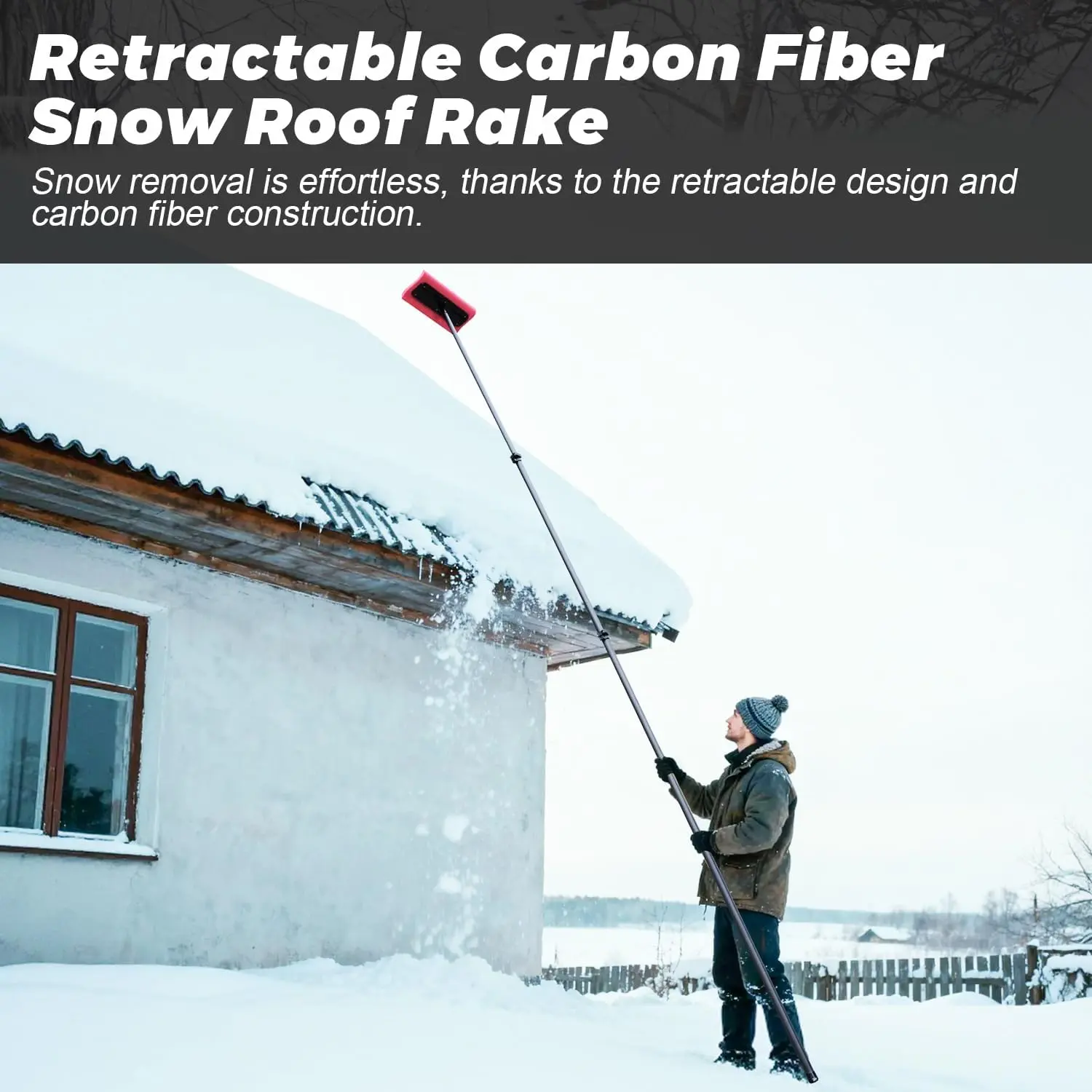 [tiktokshopstockup] DOBEN Carbon Fiber Snow Roof Rake Extendable Pole EVA Foam Roof-Safe Head for Gentle Snow Removal for Roofs Solar Panels RVs & Cars  #tiktokmademebuyit