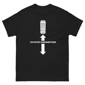White Monster Graphic T-Shirt Fun Summer Streetwear For Men Black And White Design