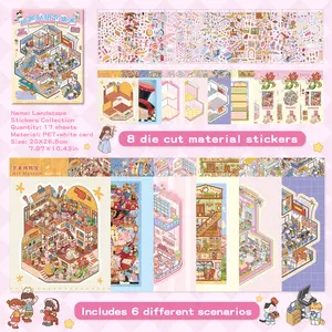 6 Sets 3D Sticker Scene Book 3D House Stickers DIY Cute Scene Stickers Make Your Own Scenes Miniature Room Sticker Therapy for Relief Stress Pass The Time,vintage gift artistic craft Multi-Style Pet