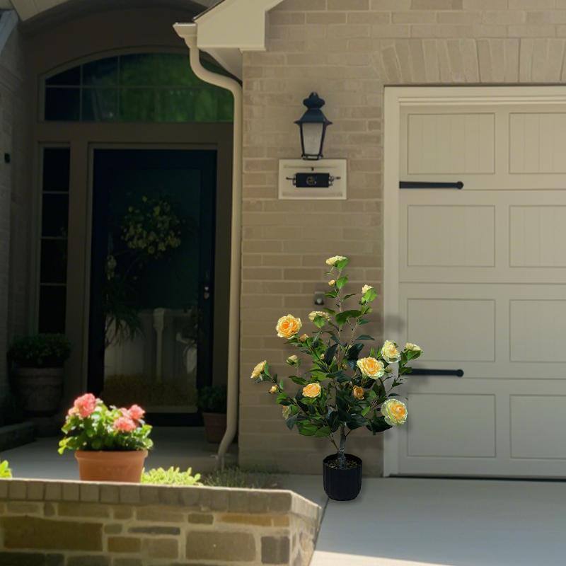 2 pcs of artificial camellia tree with built-in flower pot, 35.43 inch green plant potted plant suitable for indoor, outdoor, courtyard, porch decoration