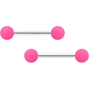 14G 9/16 Hot Pink Matte Barbell Nipple Ring Set