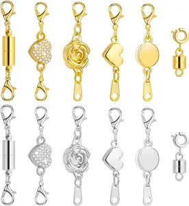 12Pcs Magnetic Necklace Clasps and Closures, Locking Magnetic Jewelry Clasps, Magnetic Necklace Extender, Necklace Clasp Helper for Necklaces, Bracelets and Jewelry