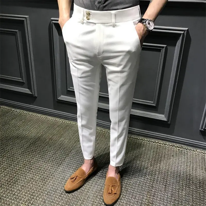 Summer Suit Pants Men's Korean-Style Slim Fit Men's Suit Pants Ankle-Length Casual Pants Trendy Cropped Pants Men's Thin