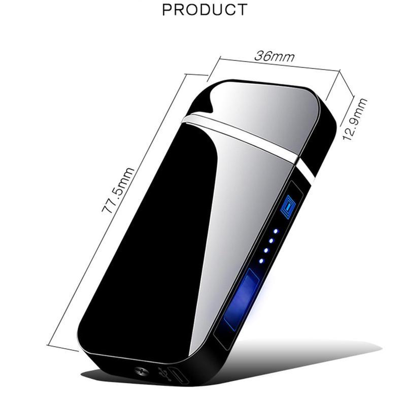 Electronic lighter, dual arc, windproof, LED power indicator, automatic protection, metal material, suitable for daily use such as candles, camping, kitchen, barbecue, etc. It can also be used as a unique gift for collection and decoration.