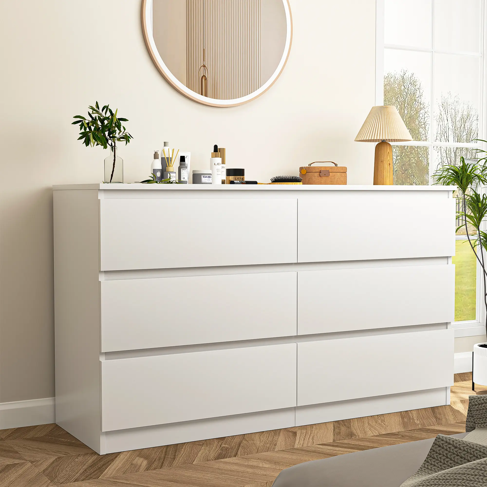 Modern 6-Drawer Dresser, Large Storage Chest of Drawers with Anti Tip Kit, Smooth Sliding Drawers & Water Resistant MDF Cabinet for Bedroom, Closet, Living Room