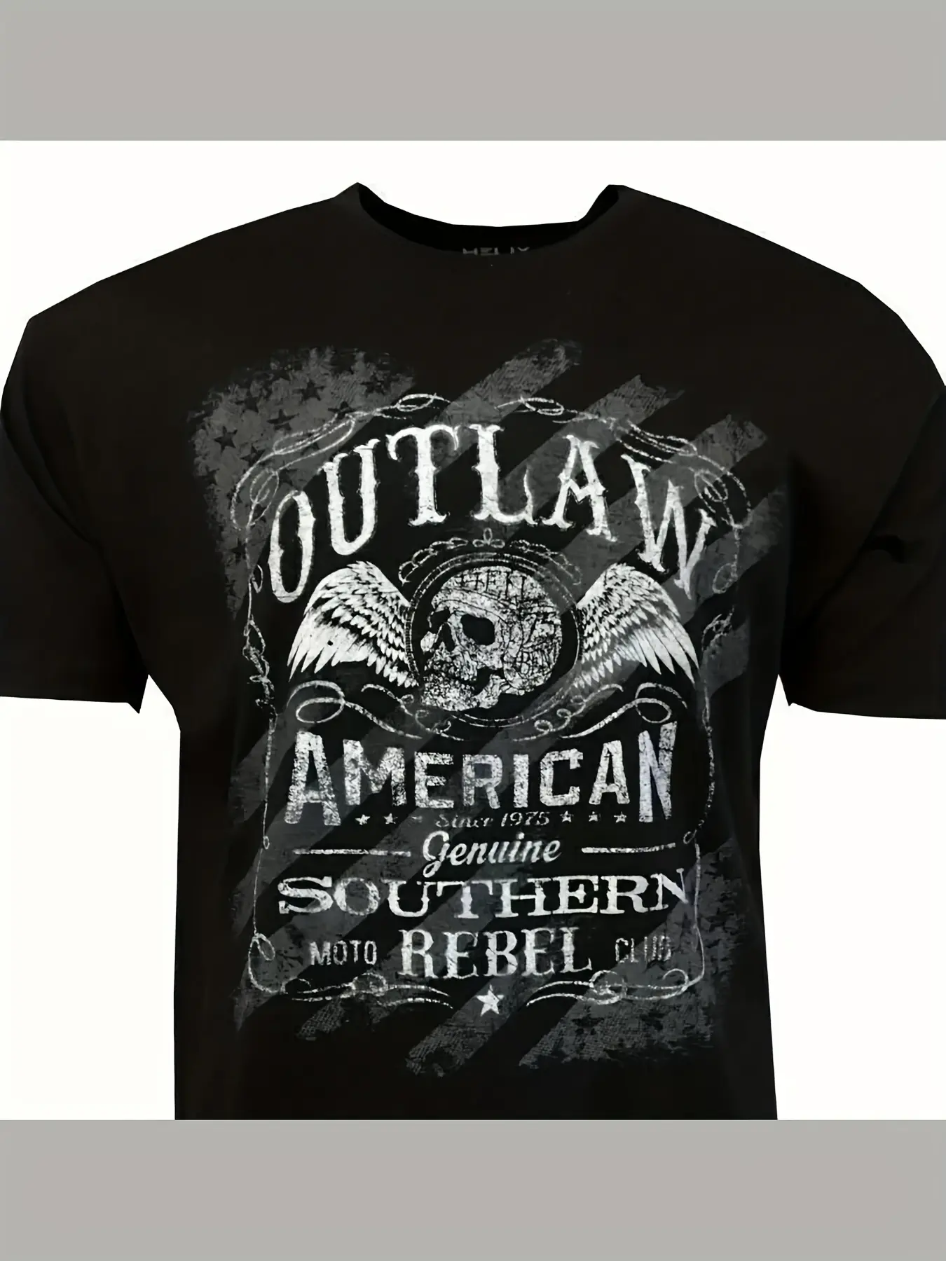 Sturdy Men'S Outlaw American Southern Rebel T-Shirt - Black Crew Neck Tee Featuring Skull & Wings Design, Comfortable & Versatile for Everyday Use, Western Style T-Shirts