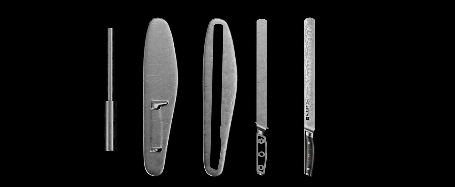 WIZEKA Brisket Knife,Ultra Sharp 12 Inch Damascus Slicing knife，Full Tang Carving Knife for Meat Cutting with G10 Handle，BBQ Knife，Great for Slicing Roasts, Meats, Fruits