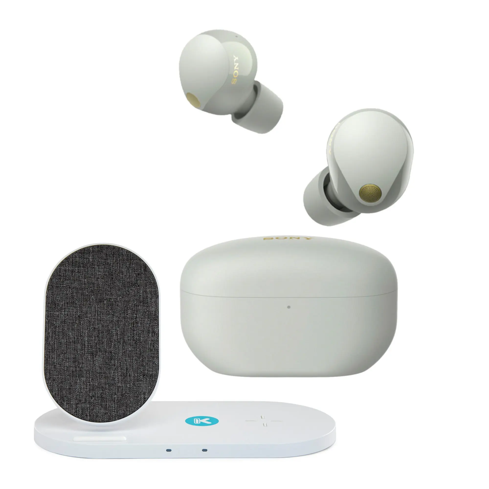 Sony WF-1000XM5 Bluetooth In-Ear Truly Wireless Active Noise Cancellation Headphones Bundle (Silver) - Qi-Enabled Wireless Charging, 24-Bit Audio Processing, Dual Pad, Mics, 2-Device Simultaneous Charging - Electronic Audio Accessory for Airplanes, Buses