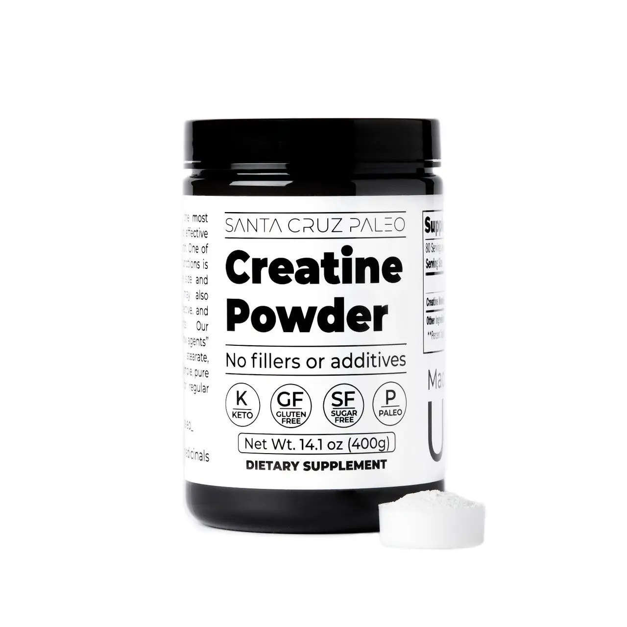 Santa Cruz Paleo Creatine Monohydrate Powder - 80 Servings - Pre Workout Drink Mix For Muscle Growth and Energy Support - Micronized, Unflavored, Gluten Free, Keto, Mix with Water or Shakes, No Fillers or Additives