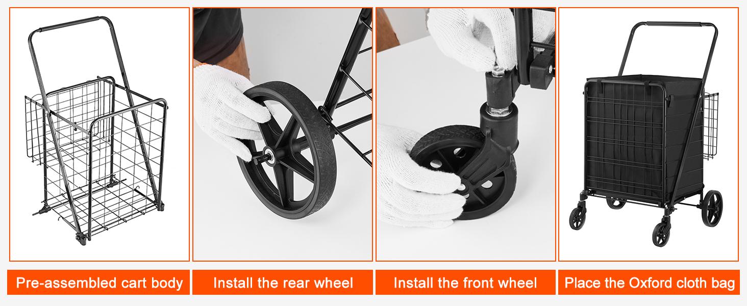 VEVOR Folding Shopping Cart with Removable Waterproof Liner, TikTokShopBlackFriday, Max 330LBS Large Capacity Jumbo Grocery Cart with Dual Basket, 360° Swivel Wheels, Dense Metal Mesh Base, Heavy Duty Utility Cart