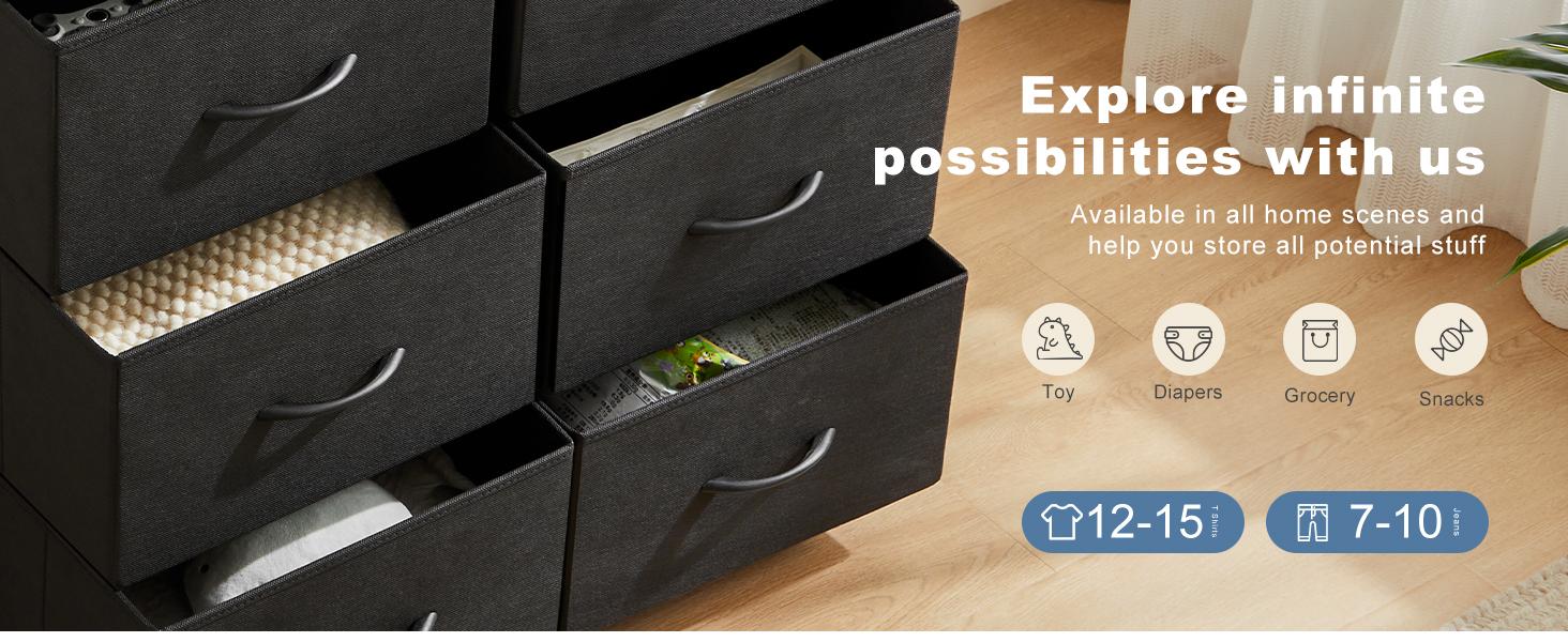 Sweet Furniture F Dresser - Fabric Storage Tower with 10 Drawers, Bedroom Drawer Dresser Organizer, Chest of Drawers with Fabric Bins, Steel Frame and Wood Top for Bedroom, Closet, Entryway Assembled