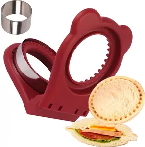 Uncrustables Sandwich Maker Sealer Cutter, Crustless Sandwich Cutter,Color Dark Red, Round Shape