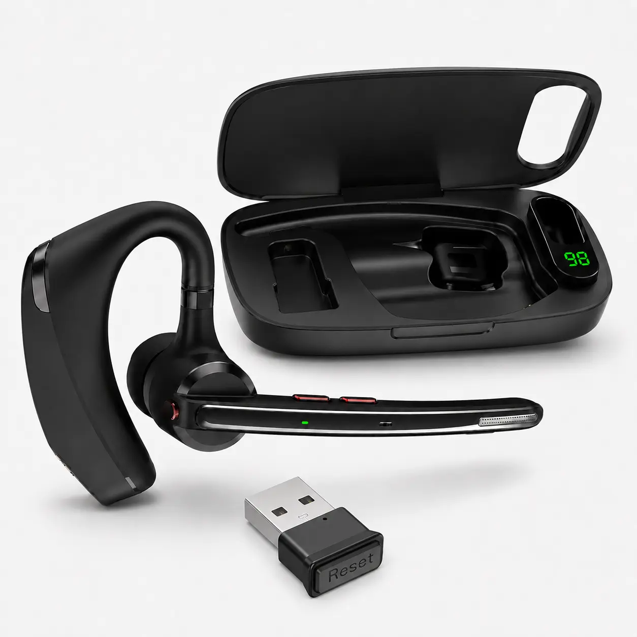 FONO Bluetooth Headset with Mic, 22H Talk Time, Dual-Mic ENC Noise Reduction, LED Display，IPX5 Water Resistant, 500mAh Charging Case, Mute Button, Ear Hook, USB Adapter,   trucker driver，   Hands-Free Calls, Manufacturer Warranty tiktokshopbacktoschool