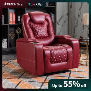 [Stock Up] Ebello Double Power Sofa Recliner, Home Theater Seating Living Room Chair, Electric Seats - Black And Red