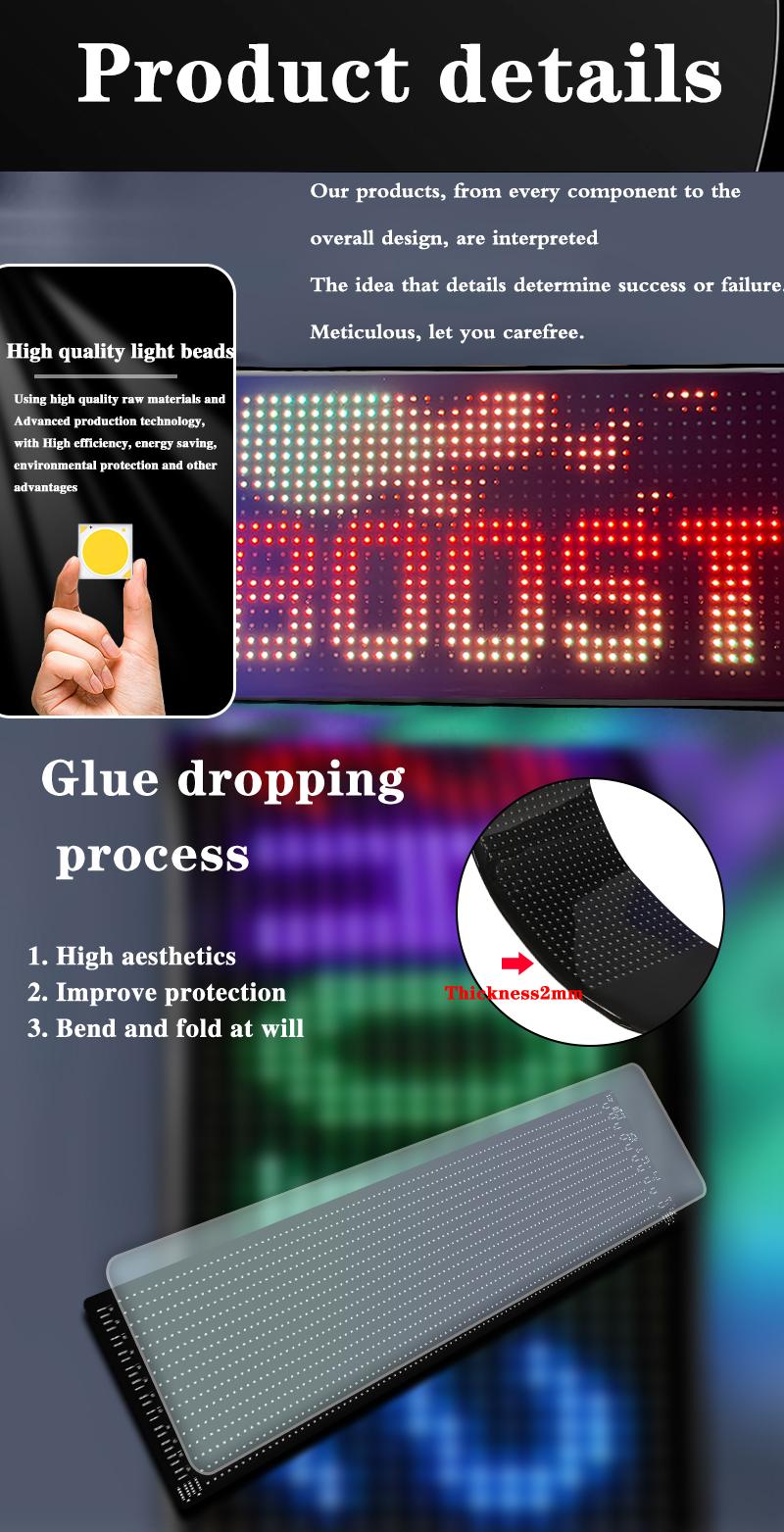 Flexible LED Signage Rolling Portable Programmable Shop Display with Custom Text Animations Doodle Patterns Music Rhythm Clock App Remote Control USB Powered IP67 Waterproof 5V 2A 10W Energy Efficient Smart Signage for Automotive Stage Live Shows Concerts