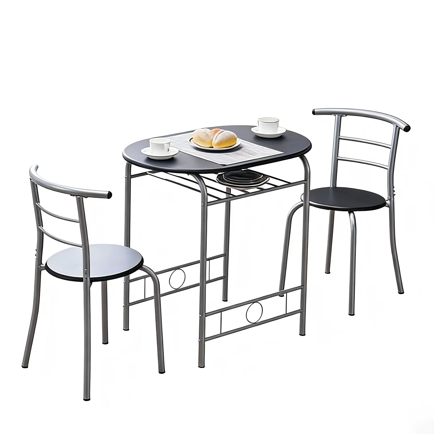 3 Piece Dining Table Set, Small Kitchen Table with 2 Chairs, Space Saving Breakfast Table for Apartment