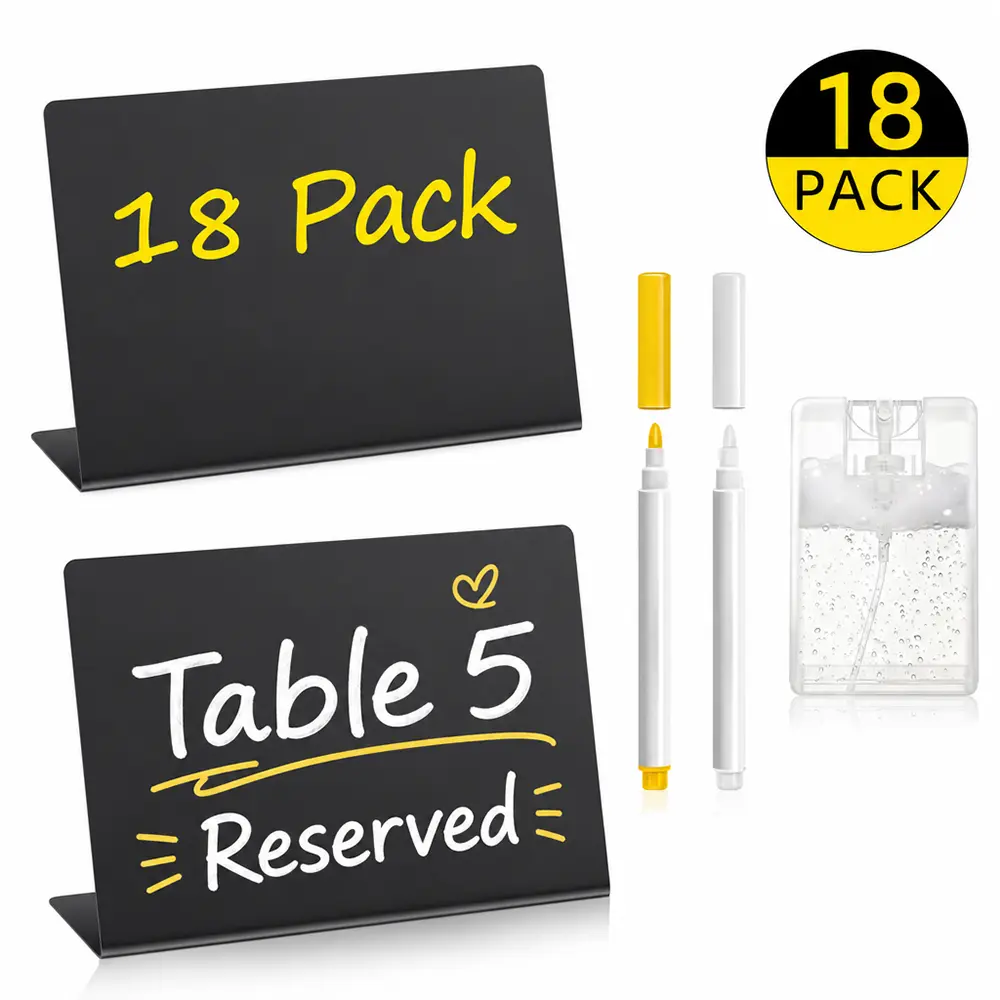 18Pcs 4"x3" Rectangular Modern Mini Chalkboard Signs - PVC Plastic, Reusable Tabletop Food Labels with Easy and Colorful Labeling, Long-Lasting Functionality for Weddings, Parties - Home Improvement Building Supplies