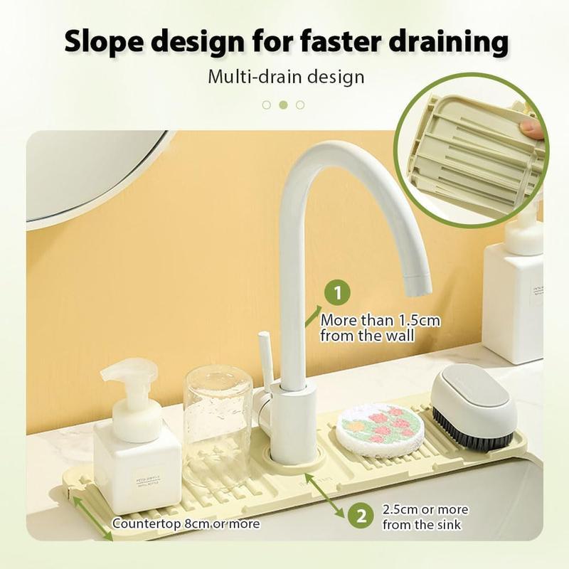 [Holiday Haul] Faucet Mat for Kitchen Sink 24 Inch Longer Silicone Sink Splash Guard 7° Slope Fast Self-draining Drying Tidy Mat with Snap Button Lock Adjustable Hole Design