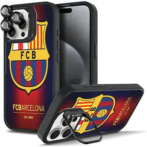 Barcelona FC Vintage Phone Case, for Football Fans For iphone 17/AIR 16 15 14 13 12 11 PRO PLUS MAX COOL Fashionable Tough Magnetic Durable Metal lens frame Film Bracket Stand Gift Full Protection Camera Holder Phone Cases Cover 11X-L0919