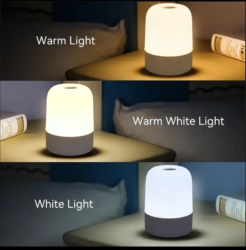 TPU Touch Sensor Rechargeable Dimmable Nightlight - Low-Voltage Portable Bedside Lamp with Adjustable On/Off Mode, 3 Lighting Options (White Light, Warm White) for Nursery, Camping Security Lighting