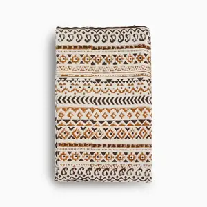 Hand Block Print Table Runner – White & Gold Mustard