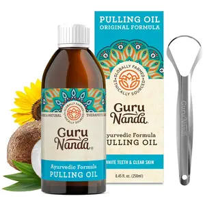 GuruNanda Original Oil Pulling Mouthwash with Coconut, Sunflower, & Sesame Oils for Teeth & Gum Health, Alcohol-Free, 8.45 fl oz