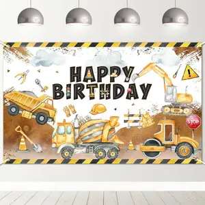 Construction Birthday Backdrop Banner Construction Theme Birthday Party Decorations Excavator Happy Birthday Banner for Boys Kids Bday Supplies 70.8 x 43.3 Inch