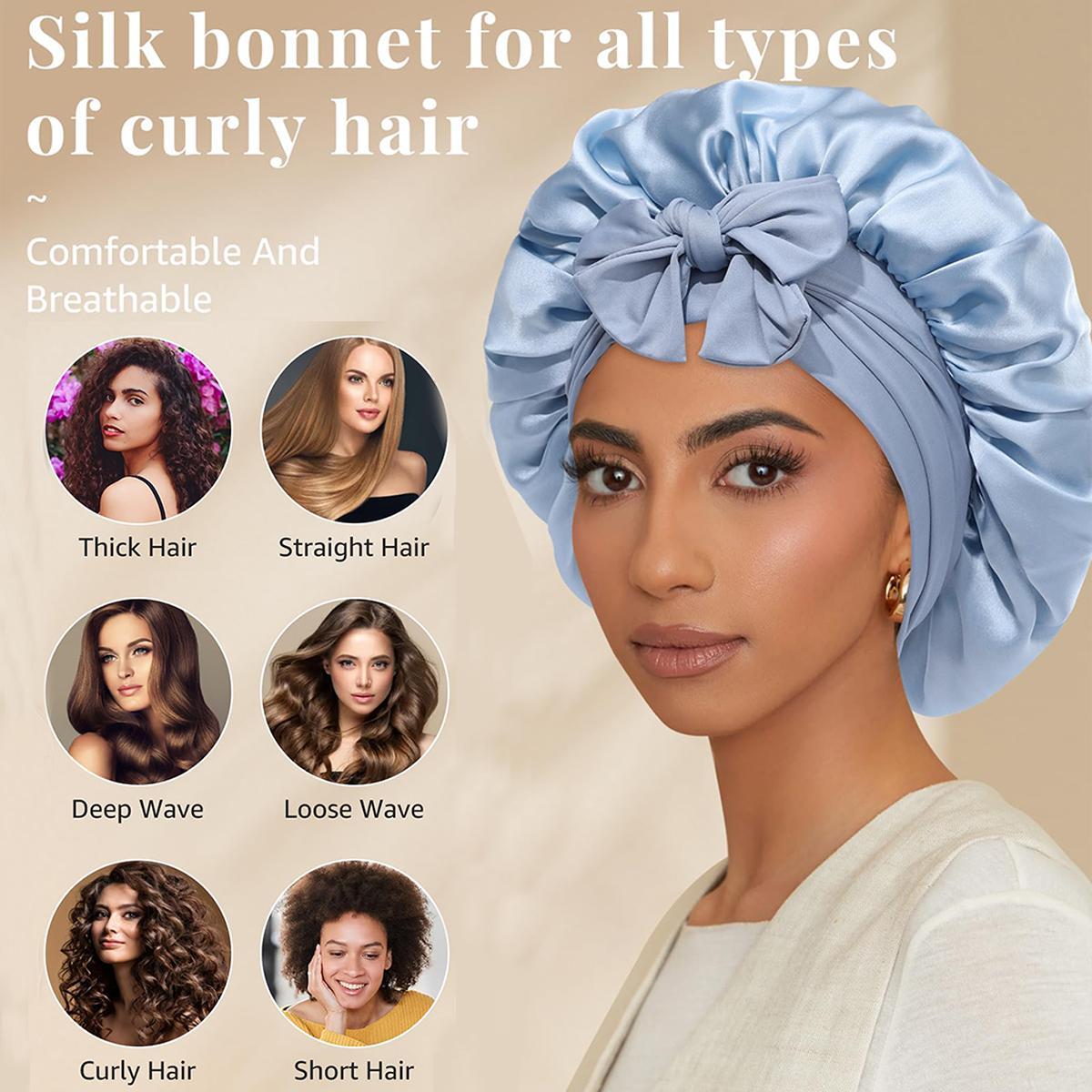 AWAYTR Silk Bonnet for Sleeping Women 100% Mulberry Silk Bonnets Double Layered Night Cap with Tie Band Reversible Hair Bonnet Sleeping Hair Wrap Pink Haircare Cap Heatless
