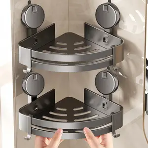 No-Drill Suction Powered Corner Bathroom Organizer