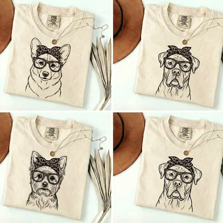 Comfort Colors 50 Dog Breeds Mother's Day Shirt, Minimalist Leopard Glasses & Bandana Dog Mom Tee, Dog Mom Gift, Spring Line Art Mother's Day Gift Streetwear