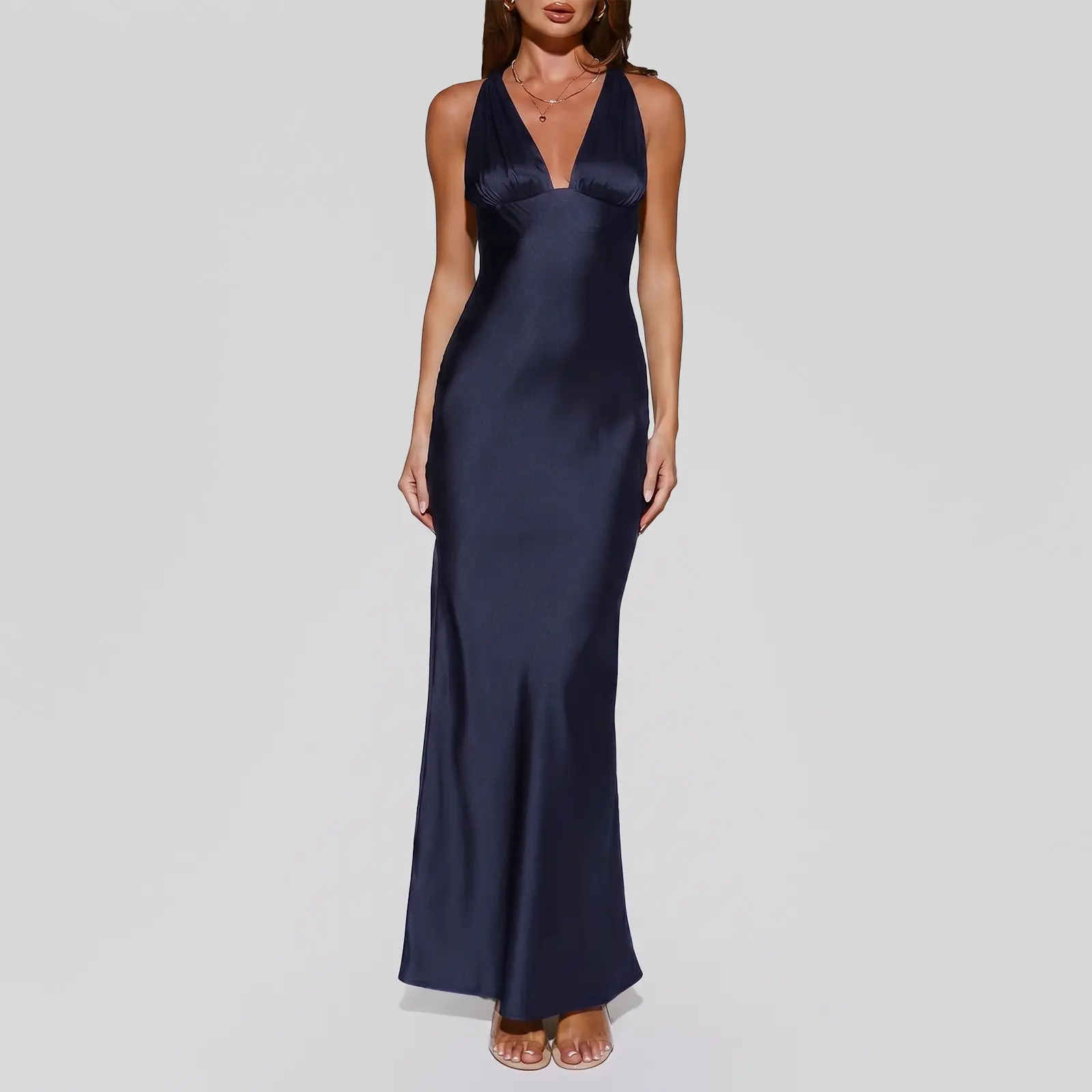 Hello Molly Polished Affair Satin Maxi Dress Berry Satin Slip Dress Navy
