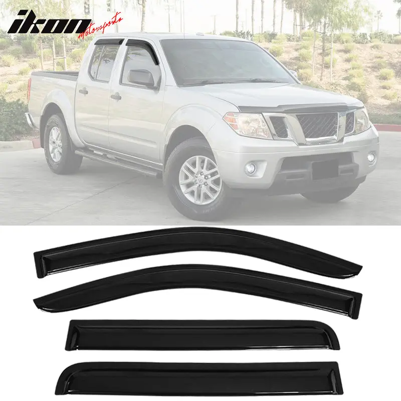 IKON MOTORSPORTS Side Window Visor Accessory for Nissan Frontier 2005-2020, Slim-Style Smoke-Tinted Acrylic Car Exterior Visor