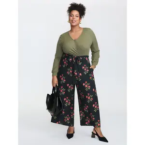 【Summer Turn-Up】BlOOMCHIC Plus Size Floral Contrast Print Back-Tie Jumpsuit [1x-6x] 2026 Summer Pick for Mother's Day