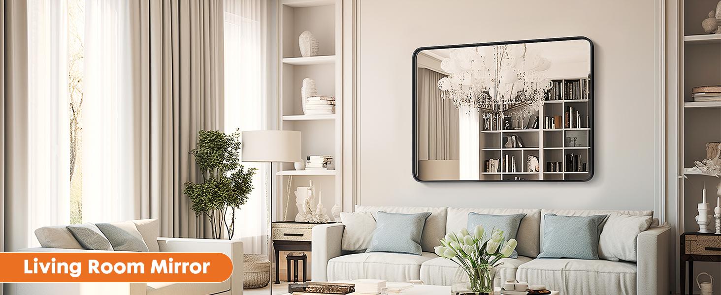 【Deal】Bathroom Mirror Wall Mirror for Bathroom Black Metal Framed Rounded Corner Rectangle Vanity Mirror, Large Mirrors for Wall, Anti-Rust& Waterproof 【Deal】Bathroom Mirror Wall Mirror for Bathroom Black Metal Framed Rounded Corner Rectangle Vanity Mirror, Large Mirrors for Wall, Anti-Rust& Waterproof
