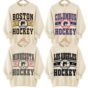 Vintage 90s All Team Hockey fan Sport Sand Sweatshirt, Retro All Team Hockey, Ice Hockey Shirts, Game Day Menswear Classic Fabric