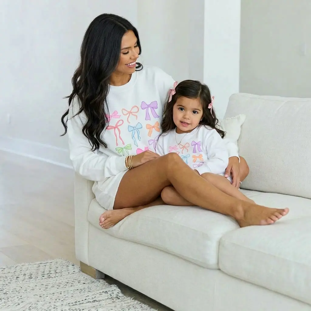 White Mommy and Me Coquette Matching Sweatshirts