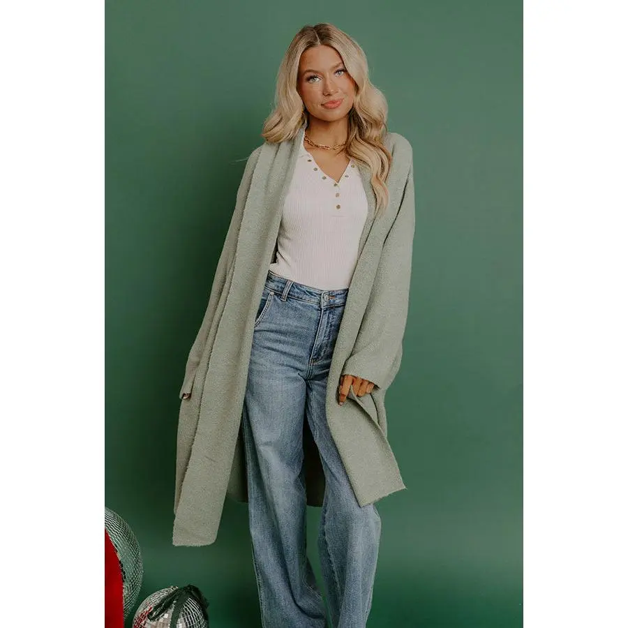 Endless Cuddles Knit Duster Cardigan in Sage