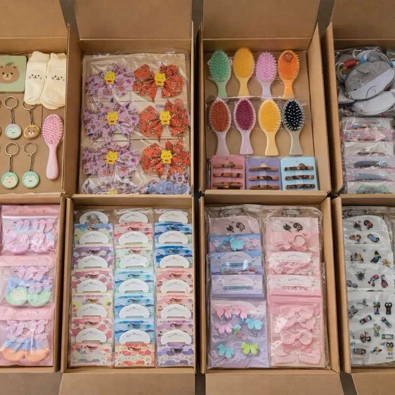 Fashion Accessories Set - 120 Pieces Pre-Packaged with Bows, Hair Clips & Charms in Bright Colors for Resellers, Gifts or Boutiques