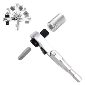 Flex Head Ratchet Wrench,2 in 1 Mini Hex Bits Adapters for Socket & Bit Driver,1/4 Inch Stubby Ratchet Wrench,72-Tooth Gear