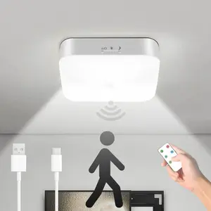 Rechargeable Motion Sensor Closet Light 500LM Wireless Battery Operated Ceiling Light for Hallway Stairs Pantry Garage Porch Shower with Remote Control 10000mAh Battery 2 Modes Daylight & Night,echargeable motion sensor light