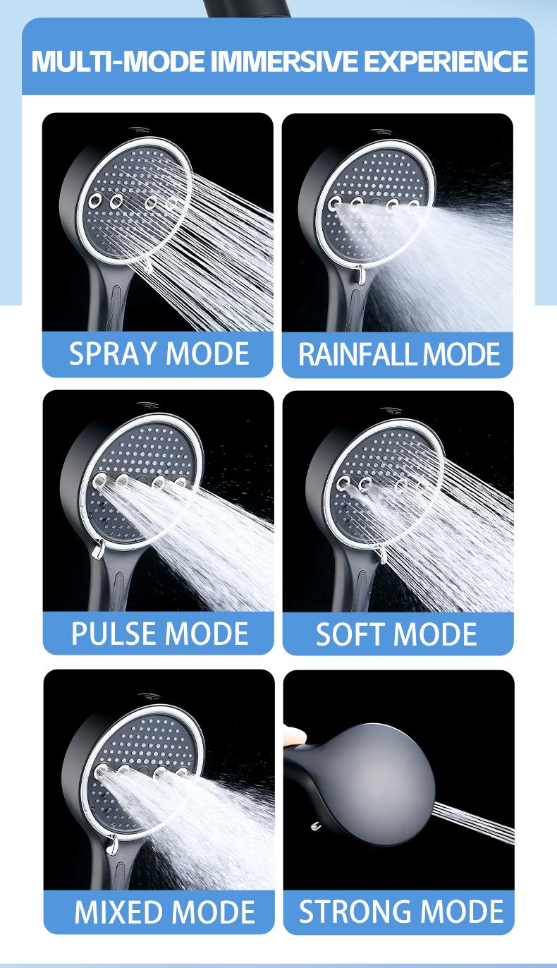 Powerful 6-Mode Handheld Shower Head High Pressure Water Spray with Rainfall Massage Pulse Spray Hybrid Bubble Patterns Premium ABS Material Wall Mount Showerhead Modern Bathroom Upgrade Ideal Summer Shower Accessory Perfect Holiday Gift
