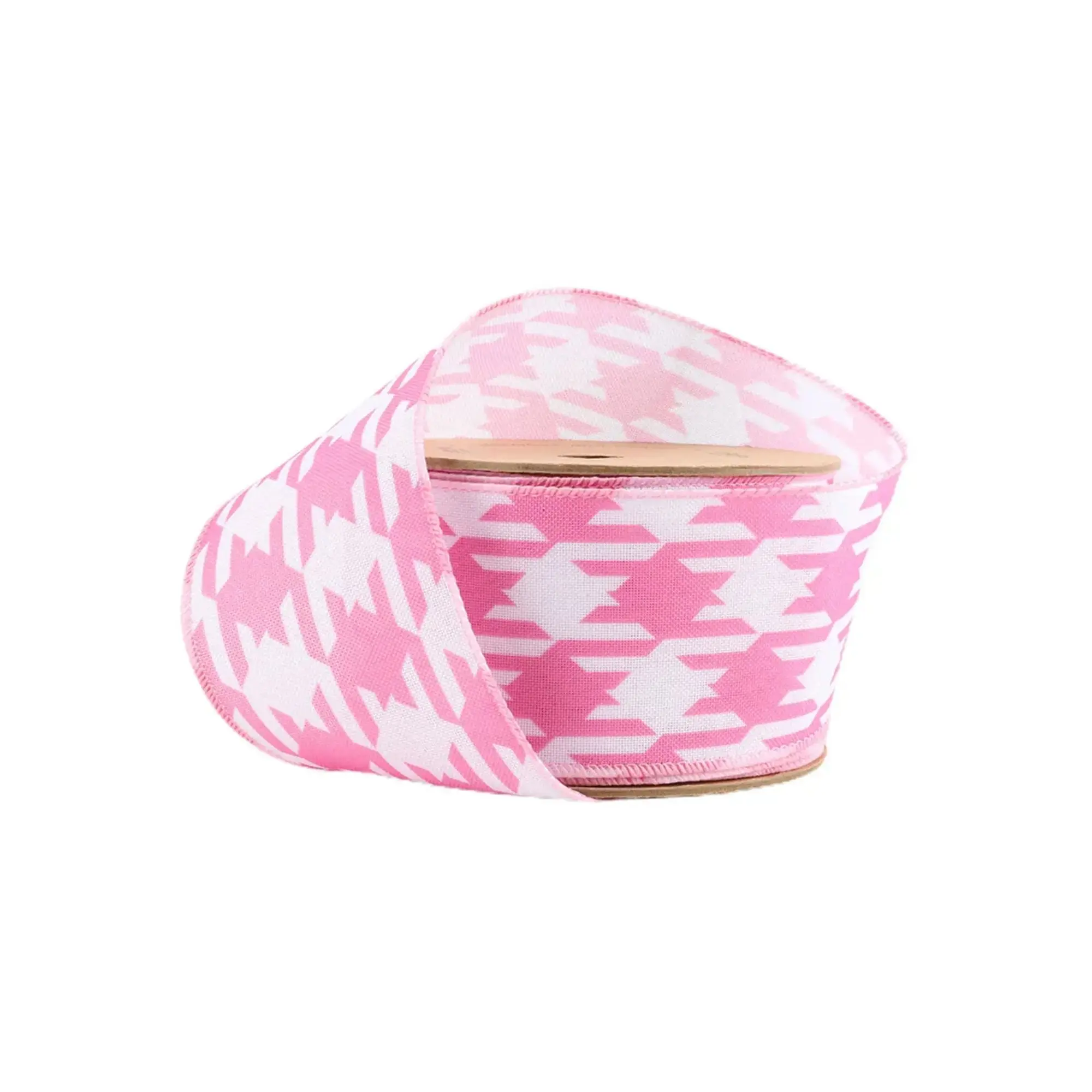 2 1/2" Wired Ribbon | Pink/White Herringbone | 10 Yard Roll