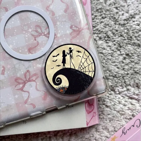 Nightmare Before Christmas MagSafe Phone Grip, Gothic Romance Movie Griptok, Spooky Couple Art Phone Stand, Unique Fan Gift