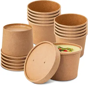 50 Pack Soup Containers with Lids, Disposable and Biodegradable Ice Cream Cups Kraft 12oz Paper Soup Bowls with Lids for Hot Drinking, Food, and Ice Cream (50 sets, 12 oz)