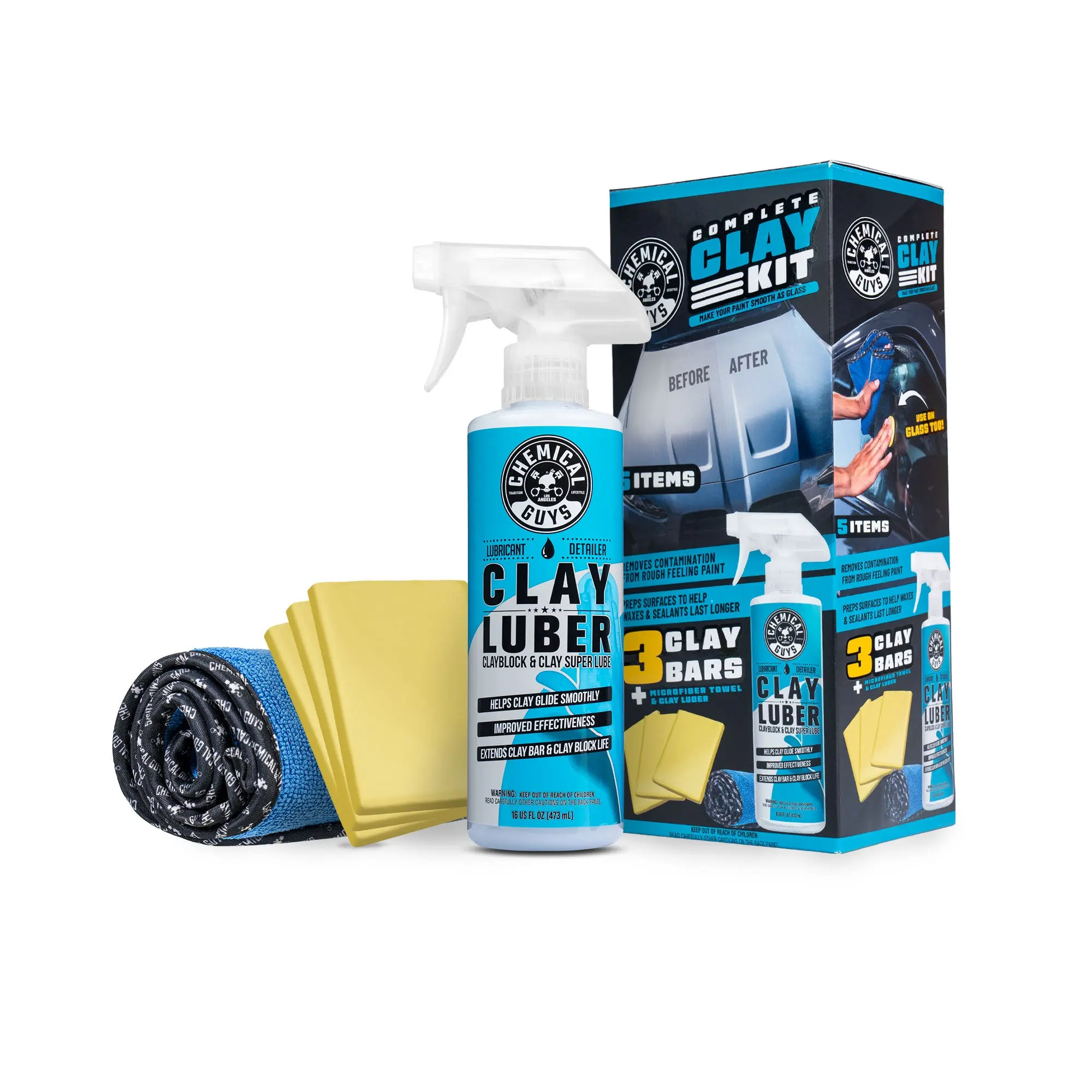 CHEMICAL GUYS Complete Clay Bar Car Cleaning Kit, Automotive Paint Care Detailing Supplies, Scratch-Free Formula Removes Light to Medium Contamination, Leaves Dull Surfaces Smooth for Car Maintenance