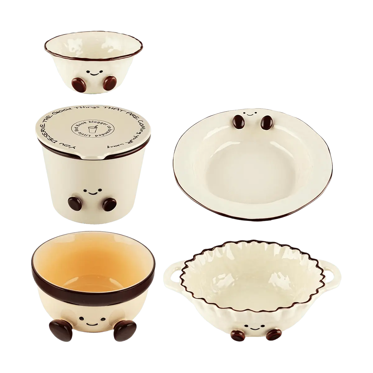 Kawashima 5-Piece Ceramic Noodle Bowl Set with Lid, Dinner Plate, Rice Bowl, Soup Bowl - Versatile Kitchenware for Instant Ramen, Meals & More