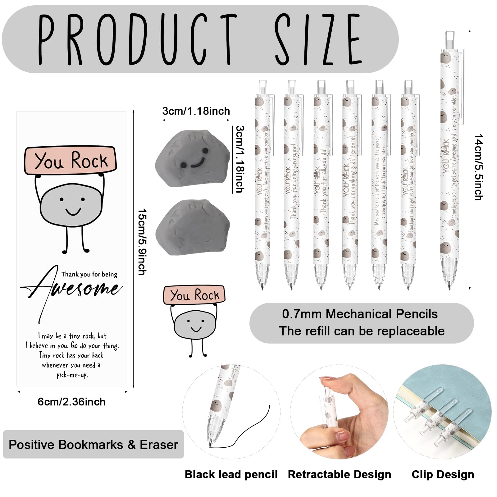 30/60 Sets Inspirational Mechanical Pencils Easter Egg Stuffers Easter Employee Appreciation Gift 0.7mm with Eraser Positive Card Emotional Support Art Material Easter Gift for Student Teacher Office Classroom Prize Supplies Creative Stationery (6 Styles)